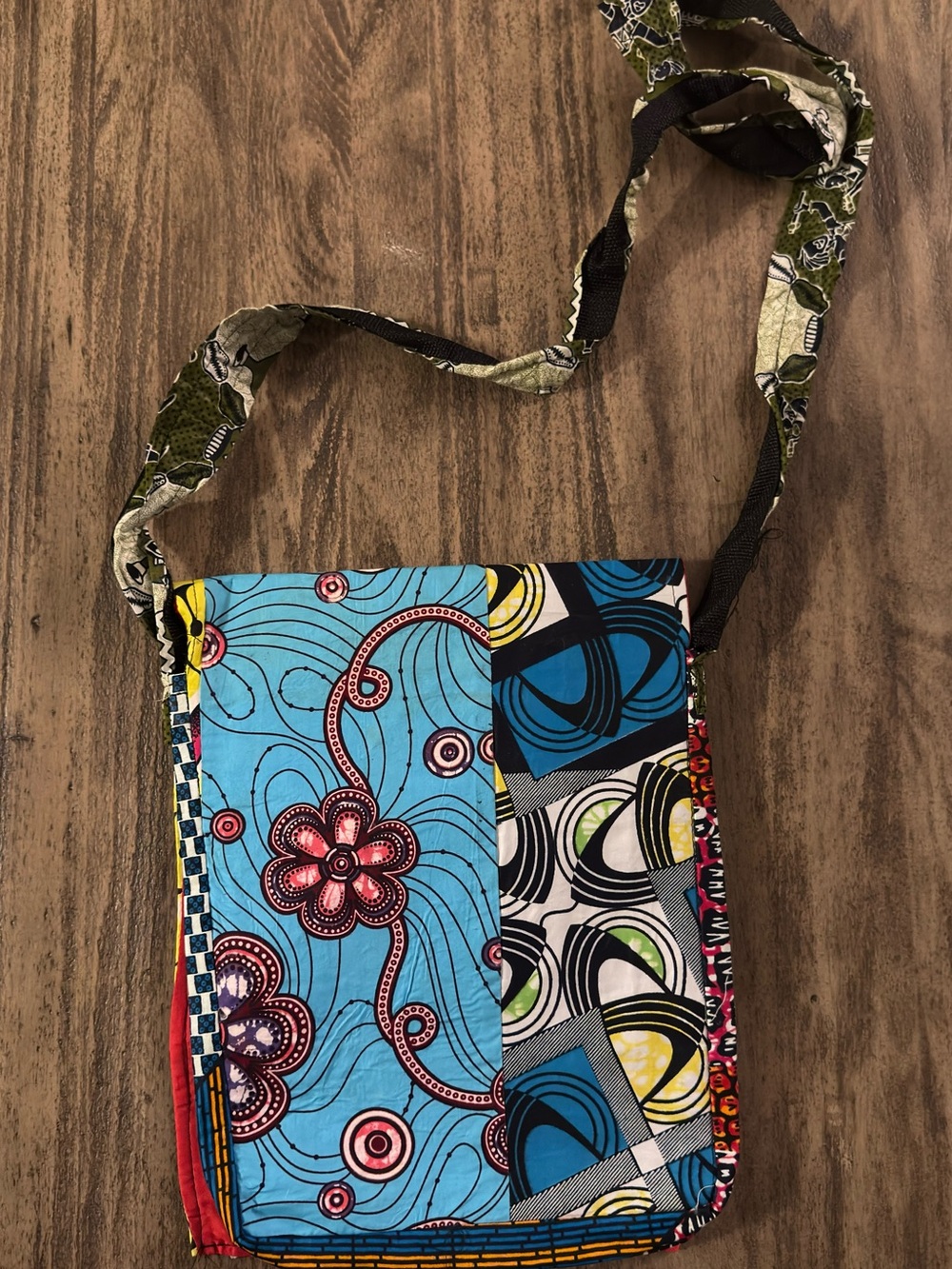 Handmade Blue Patchwork Crossbody Bag - Floral Print